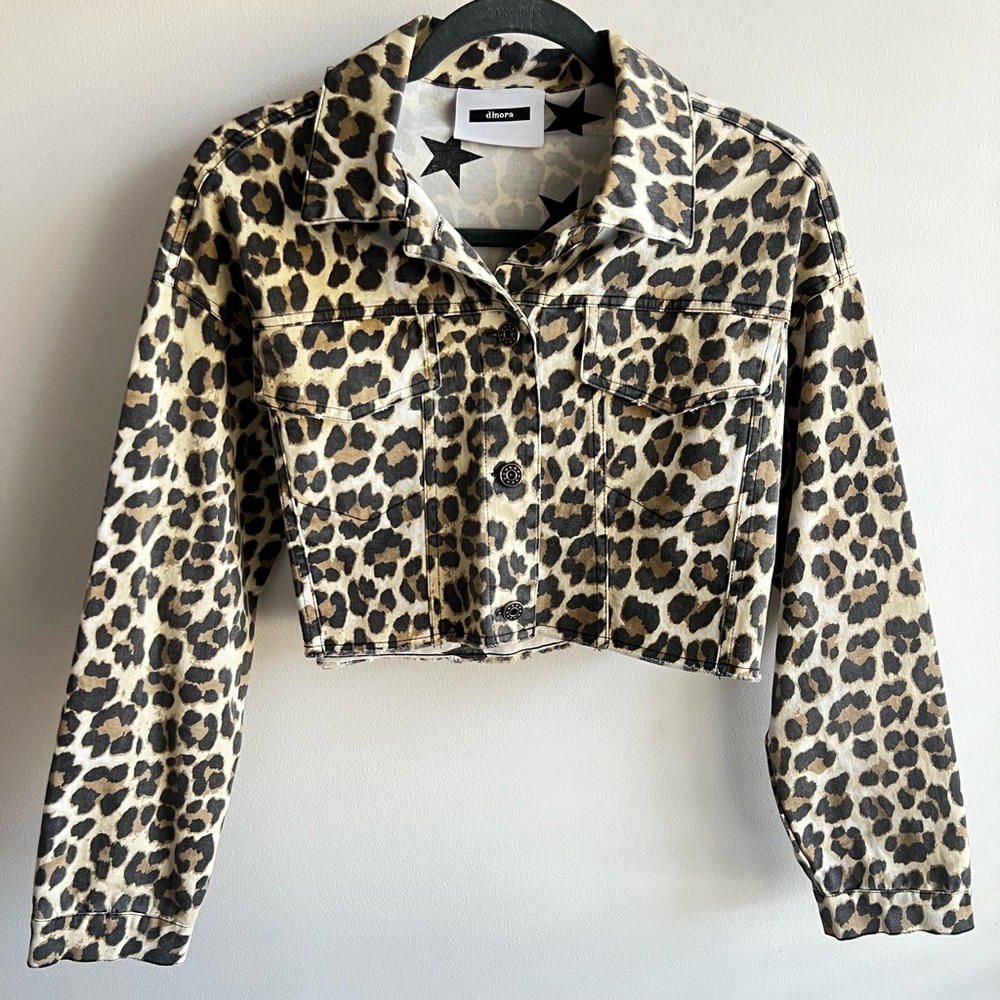Cropped Leopard Print Jean Jacket